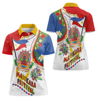 Philippines MassKara Festival Women Polo Shirt Smile Masks with Hawaiian Art Pattern and Tropical Plants