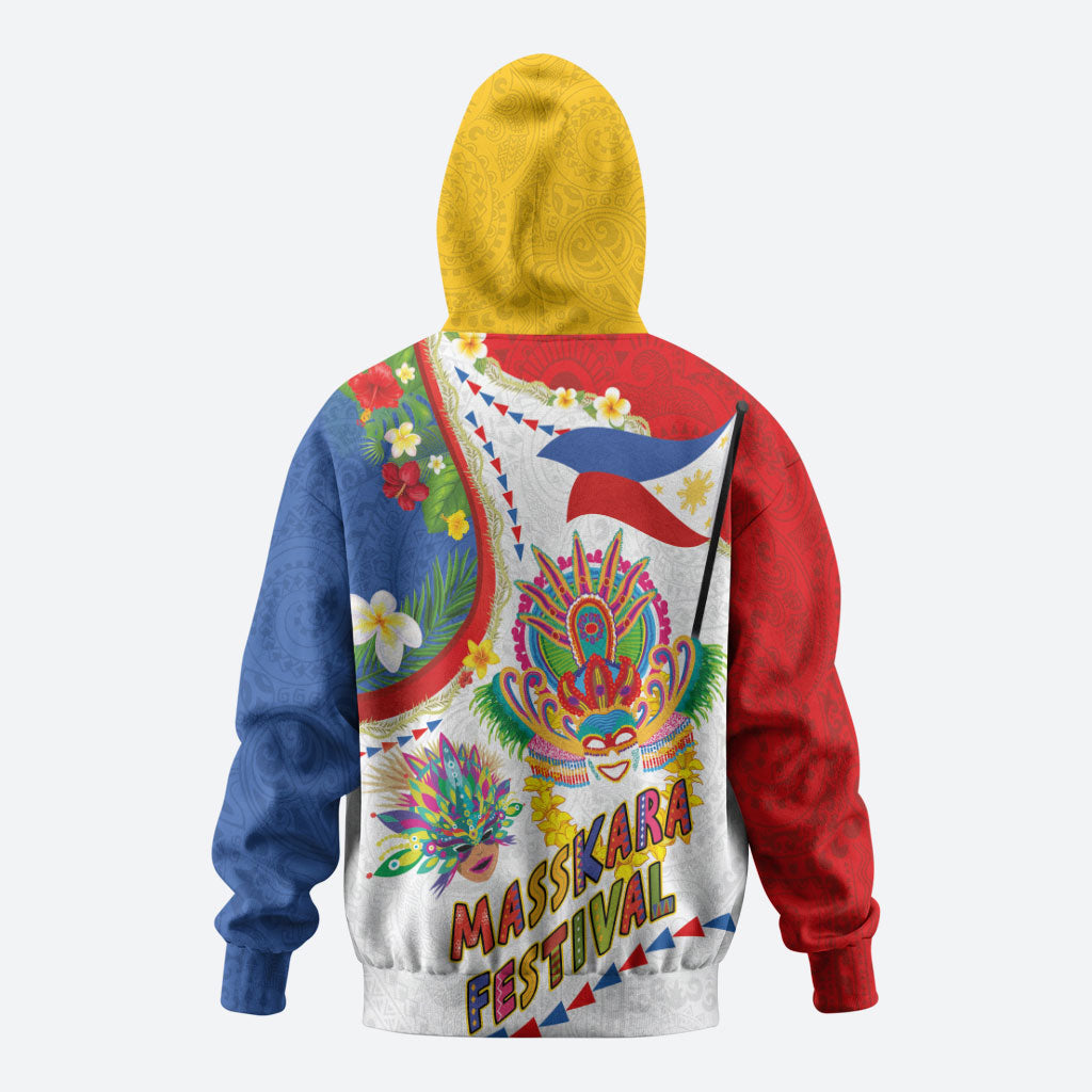 Philippines MassKara Festival Zip Hoodie Smile Masks with Hawaiian Art Pattern and Tropical Plants