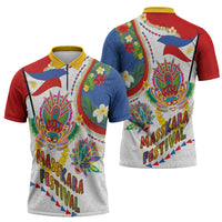 Philippines MassKara Festival Zipper Polo Shirt Smile Masks with Hawaiian Art Pattern and Tropical Plants
