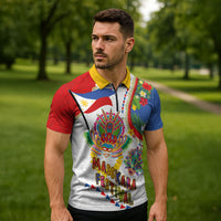 Philippines MassKara Festival Zipper Polo Shirt Smile Masks with Hawaiian Art Pattern and Tropical Plants