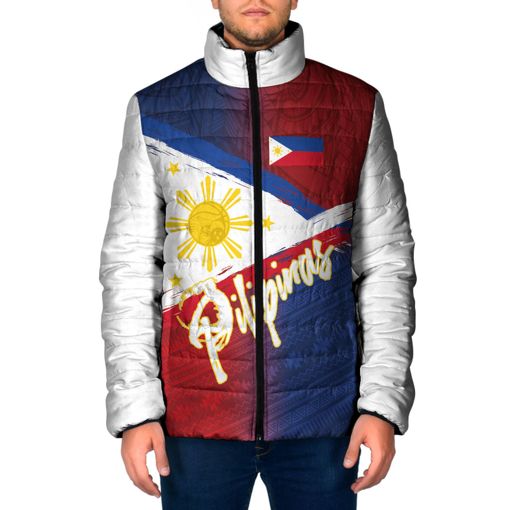 Philippines Basketball Custom Padded Jacket Pilipinas Tribal Pattern LT03 Men Multicolor - Polynesian Pride