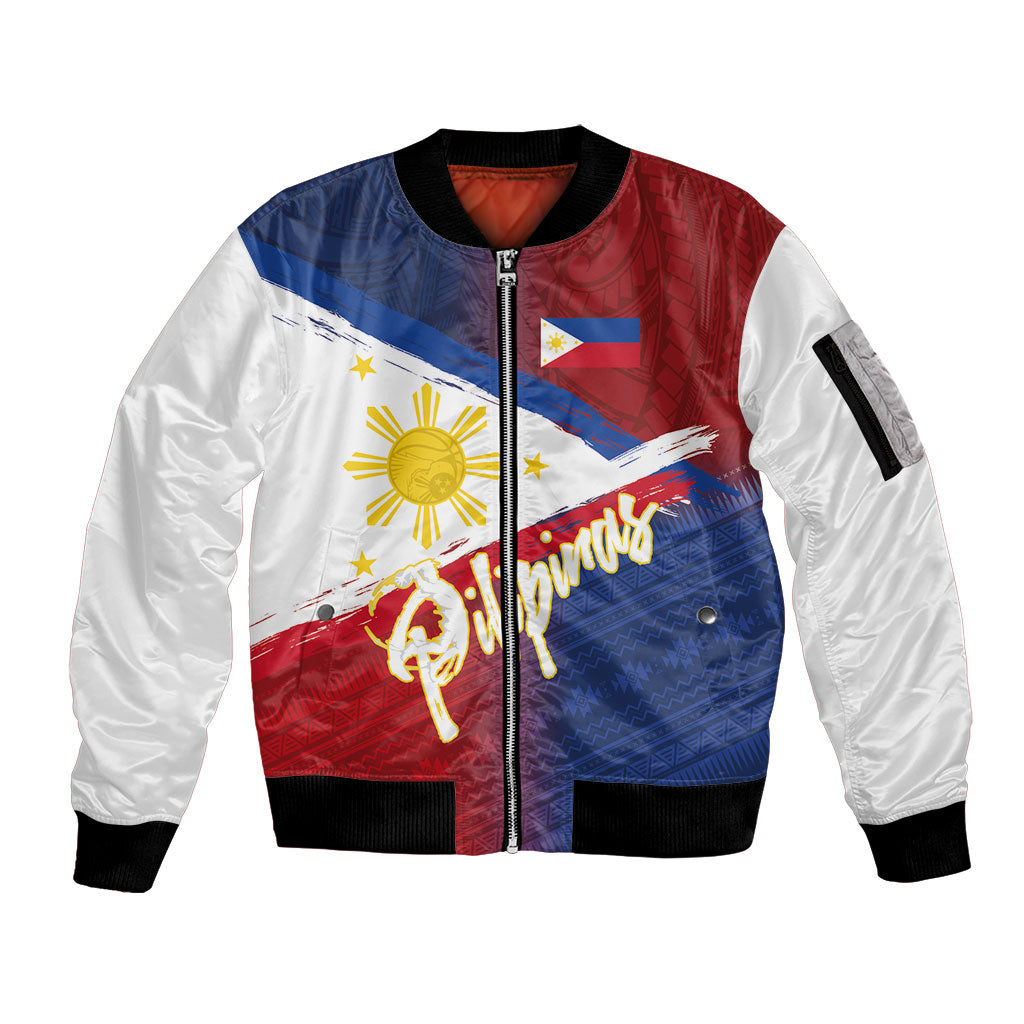 Philippines Basketball Custom Sleeve Zip Bomber Jacket Pilipinas Tribal Pattern