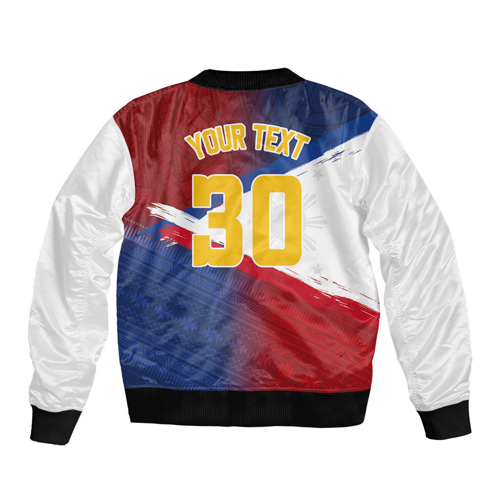 Philippines Basketball Custom Sleeve Zip Bomber Jacket Pilipinas Tribal Pattern