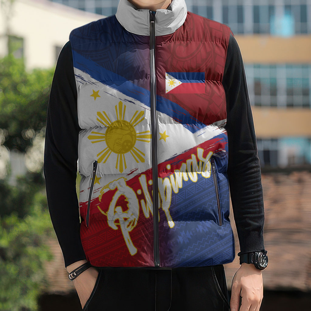 Philippines Basketball Custom Sleeveless Puffer Jacket Pilipinas Tribal Pattern