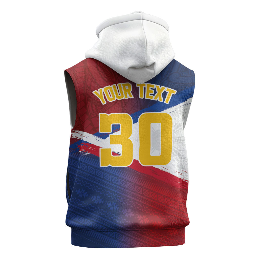Philippines Basketball Custom Sleeveless Zip Hoodie Pilipinas Tribal Pattern