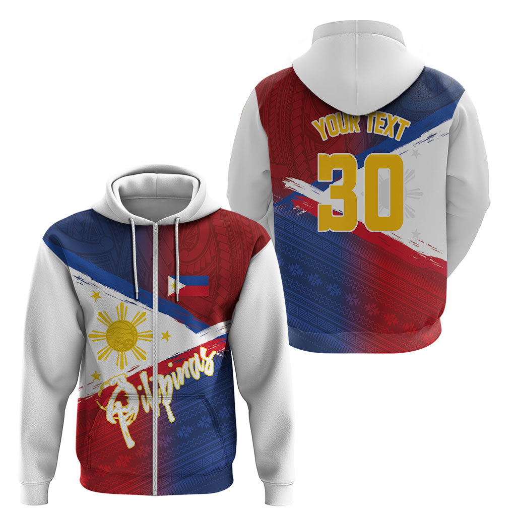 Philippines Basketball Custom Zip Hoodie Pilipinas Tribal Pattern