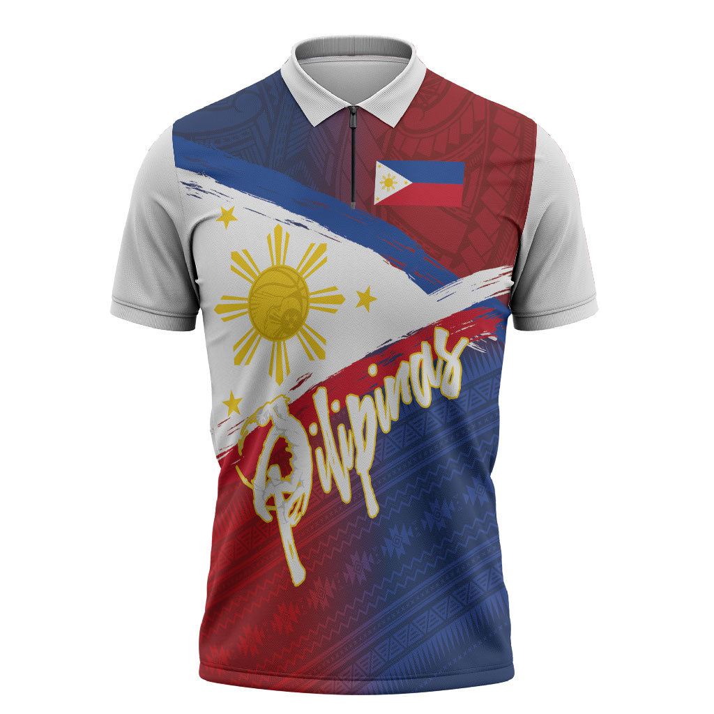 Philippines Basketball Custom Zipper Polo Shirt Pilipinas Tribal Pattern
