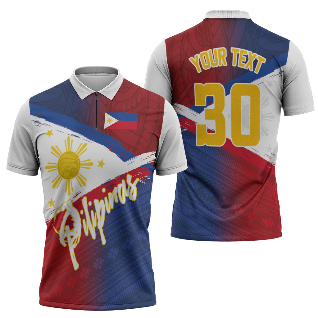 Philippines Basketball Custom Zipper Polo Shirt Pilipinas Tribal Pattern