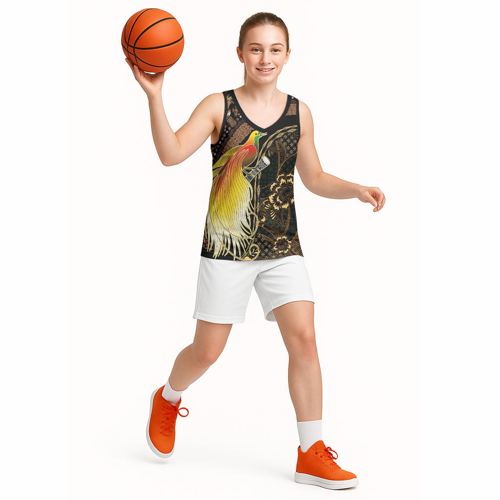 Papua New Guinea and Indonesia Batik Basketball Jersey Bird of Paradise with Tribal Batik Patterns