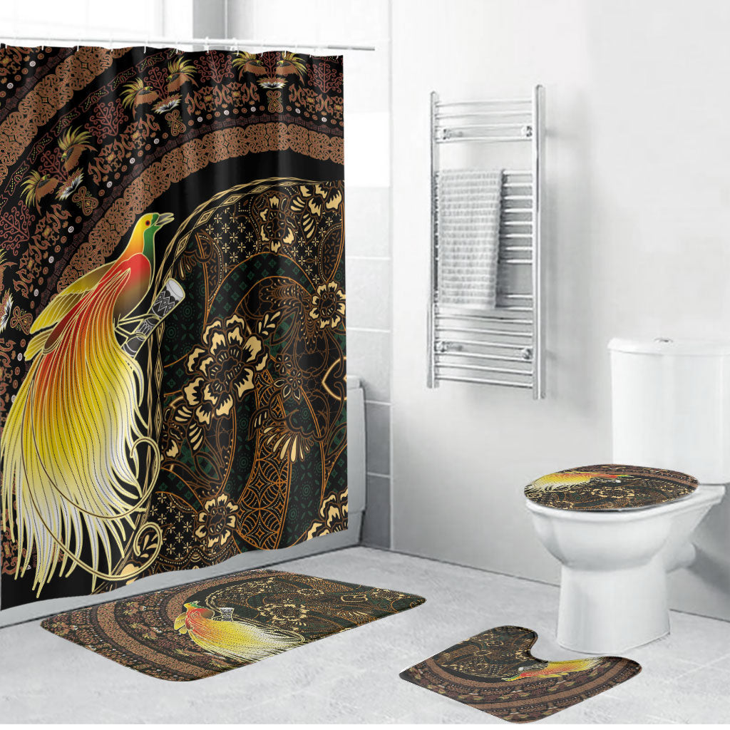 Papua New Guinea and Indonesia Batik Bathroom Set Bird of Paradise with Tribal Batik Patterns LT03 Bathroom Set (4 pcs) Multicolor - Polynesian Pride