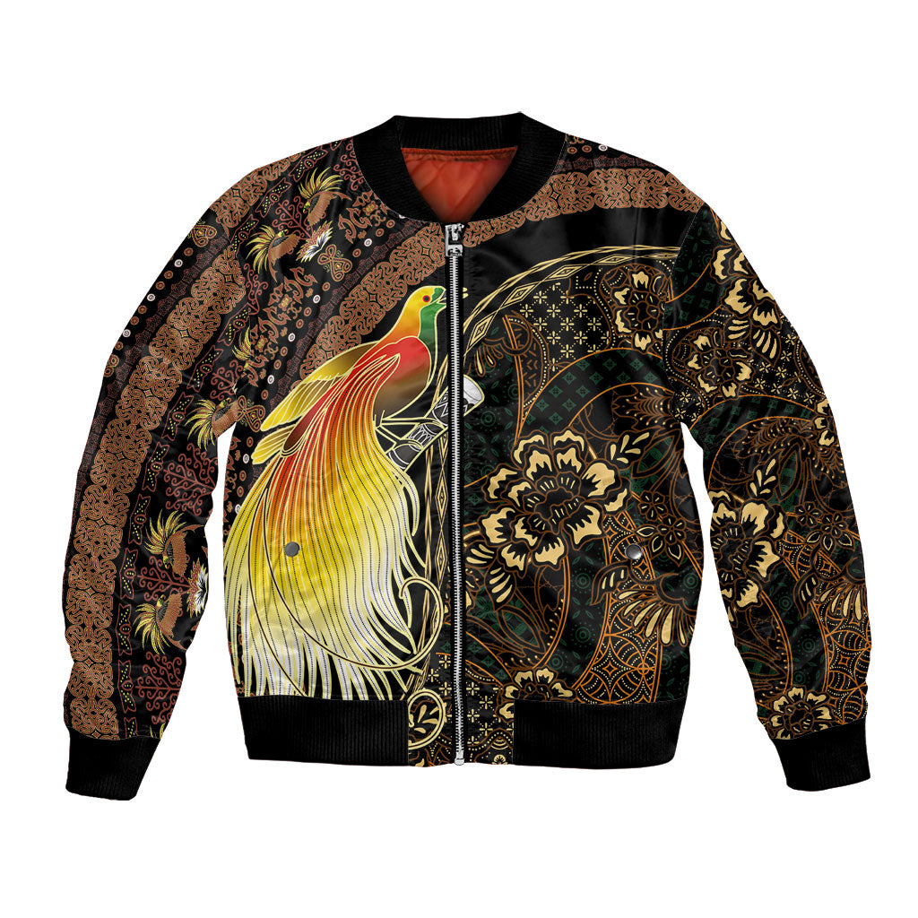 Papua New Guinea and Indonesia Batik Bomber Jacket Bird of Paradise with Tribal Batik Patterns