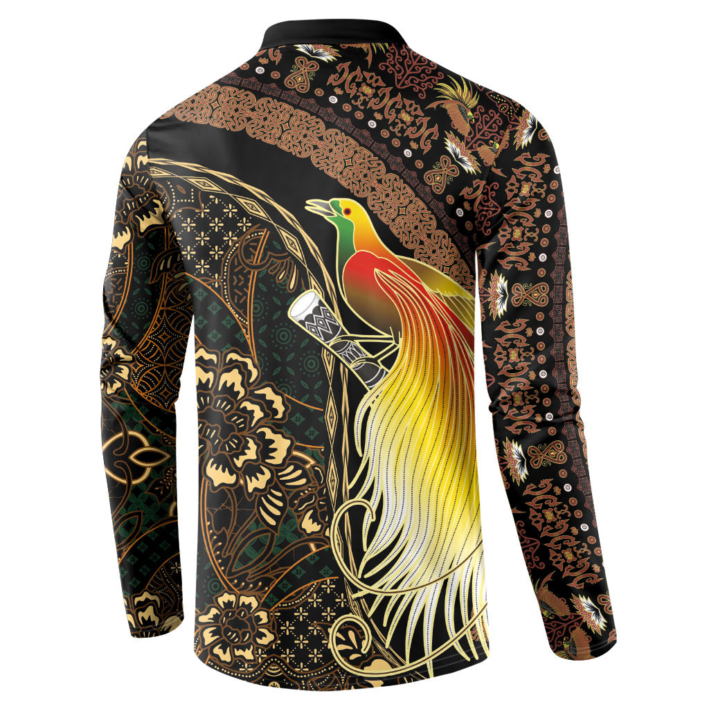 Papua New Guinea and Indonesia Batik Button Sweatshirt Bird of Paradise with Tribal Batik Patterns
