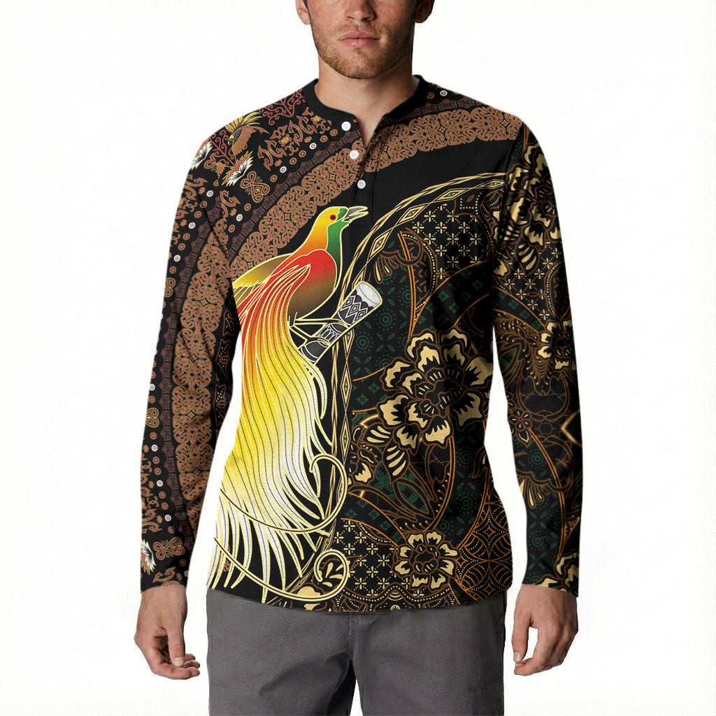 Papua New Guinea and Indonesia Batik Button Sweatshirt Bird of Paradise with Tribal Batik Patterns