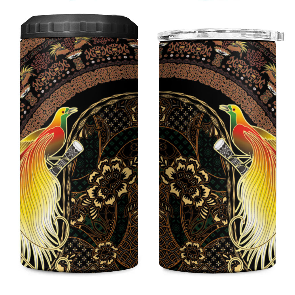 Papua New Guinea and Indonesia Batik 4 in 1 Can Cooler Tumbler Bird of Paradise with Tribal Batik Patterns