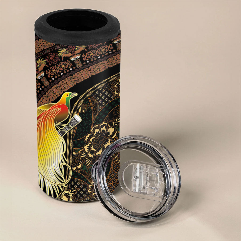 Papua New Guinea and Indonesia Batik 4 in 1 Can Cooler Tumbler Bird of Paradise with Tribal Batik Patterns