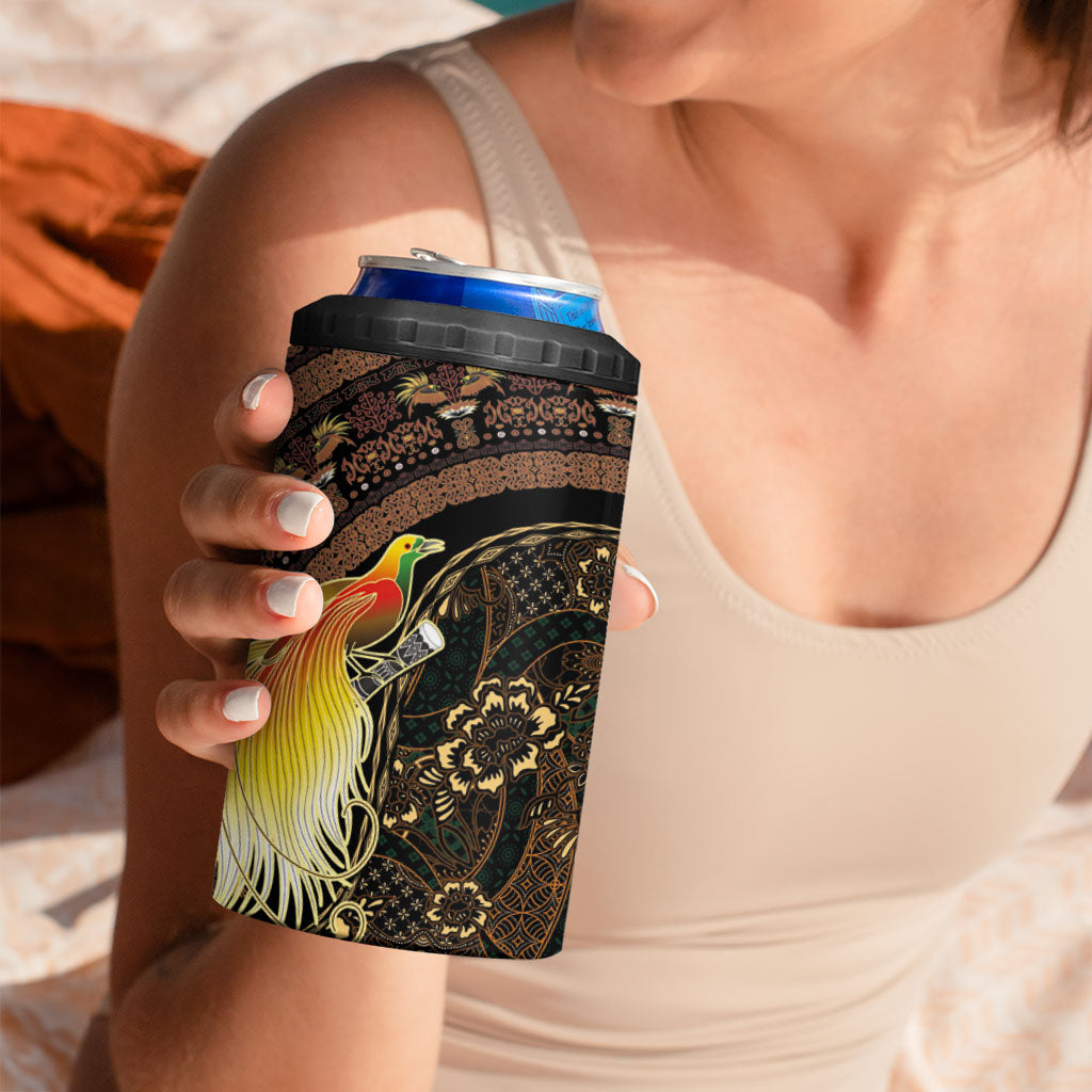 Papua New Guinea and Indonesia Batik 4 in 1 Can Cooler Tumbler Bird of Paradise with Tribal Batik Patterns