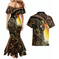 Papua New Guinea and Indonesia Batik Couples Matching Mermaid Dress and Hawaiian Shirt Bird of Paradise with Tribal Batik Patterns LT03 - Polynesian Pride