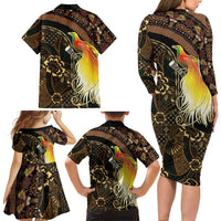 Papua New Guinea and Indonesia Batik Family Matching Long Sleeve Bodycon Dress and Hawaiian Shirt Bird of Paradise with Tribal Batik Patterns LT03 - Polynesian Pride