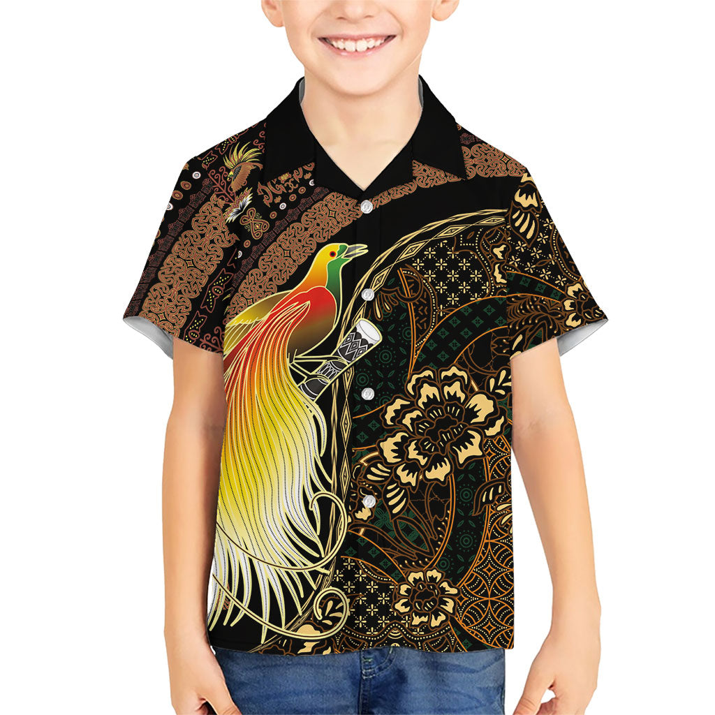Papua New Guinea and Indonesia Batik Family Matching Long Sleeve Bodycon Dress and Hawaiian Shirt Bird of Paradise with Tribal Batik Patterns LT03 Son's Shirt Multicolor - Polynesian Pride