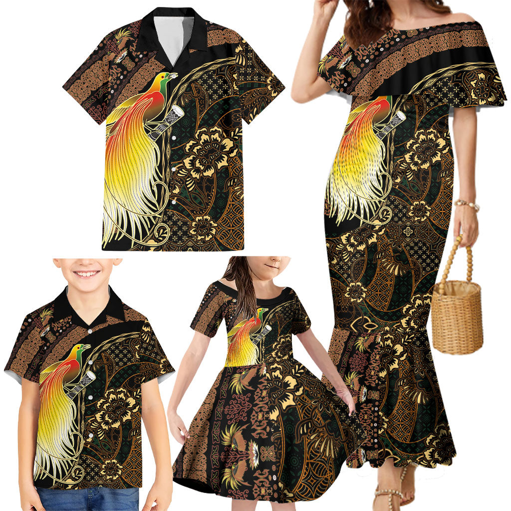 Papua New Guinea and Indonesia Batik Family Matching Mermaid Dress and Hawaiian Shirt Bird of Paradise with Tribal Batik Patterns LT03 - Polynesian Pride