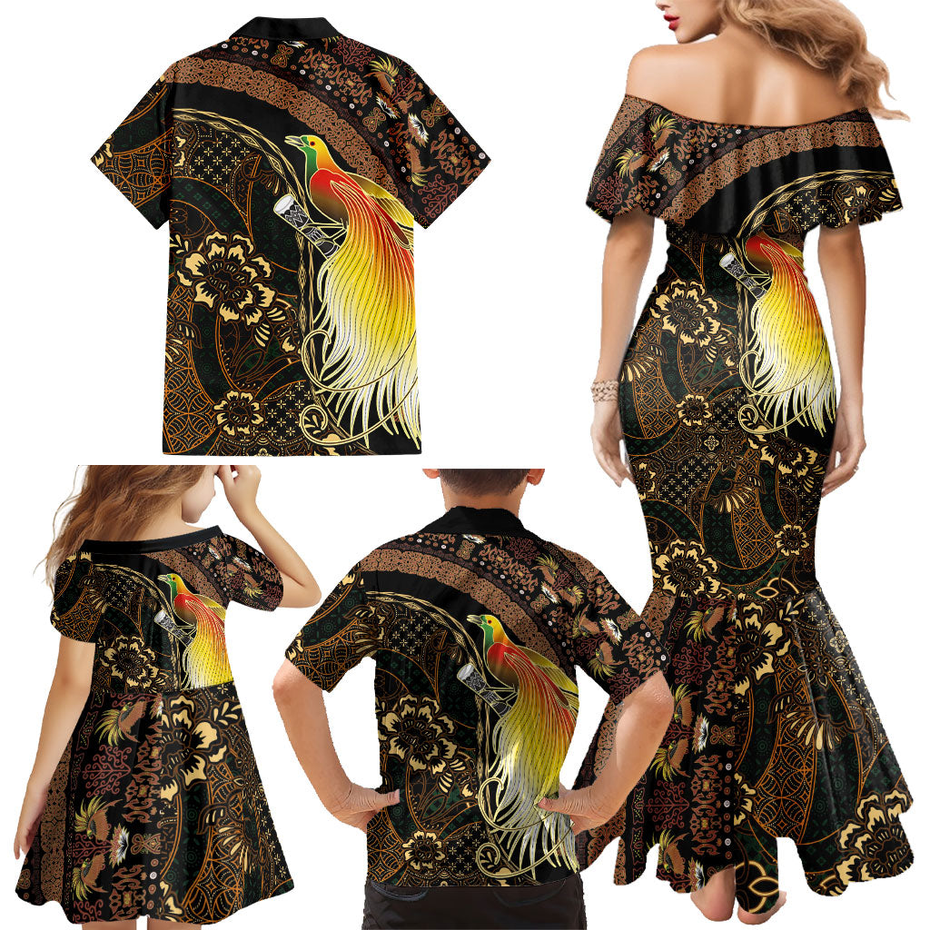 Papua New Guinea and Indonesia Batik Family Matching Mermaid Dress and Hawaiian Shirt Bird of Paradise with Tribal Batik Patterns LT03 - Polynesian Pride