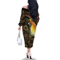Papua New Guinea and Indonesia Batik Family Matching Off The Shoulder Long Sleeve Dress and Hawaiian Shirt Bird of Paradise with Tribal Batik Patterns LT03 - Polynesian Pride