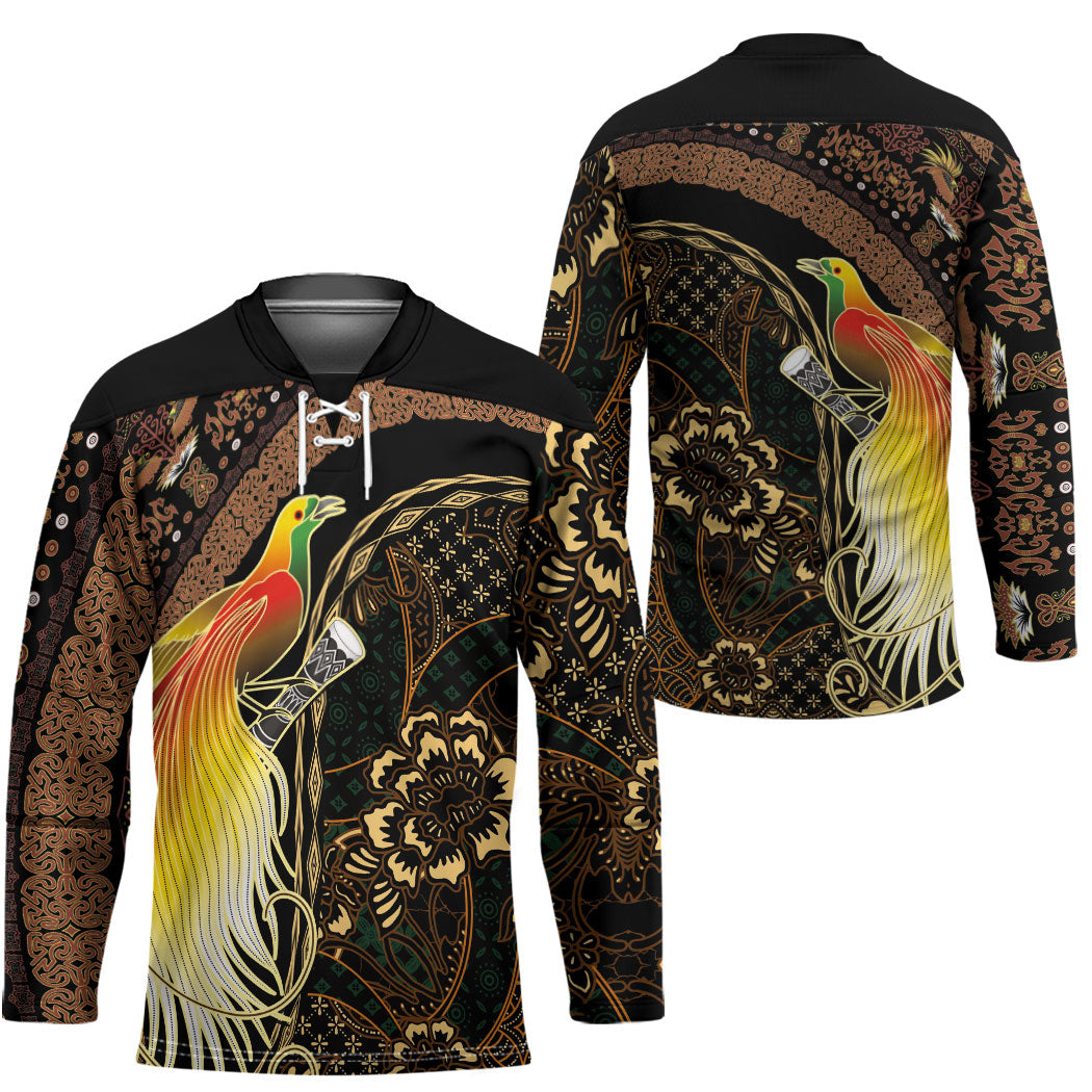 Papua New Guinea and Indonesia Batik Hockey Jersey Bird of Paradise with Tribal Batik Patterns