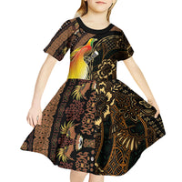 Papua New Guinea and Indonesia Batik Kid Short Sleeve Dress Bird of Paradise with Tribal Batik Patterns