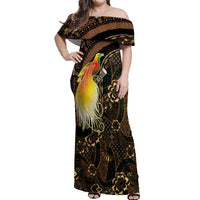 Papua New Guinea and Indonesia Batik Off Shoulder Maxi Dress Bird of Paradise with Tribal Batik Patterns