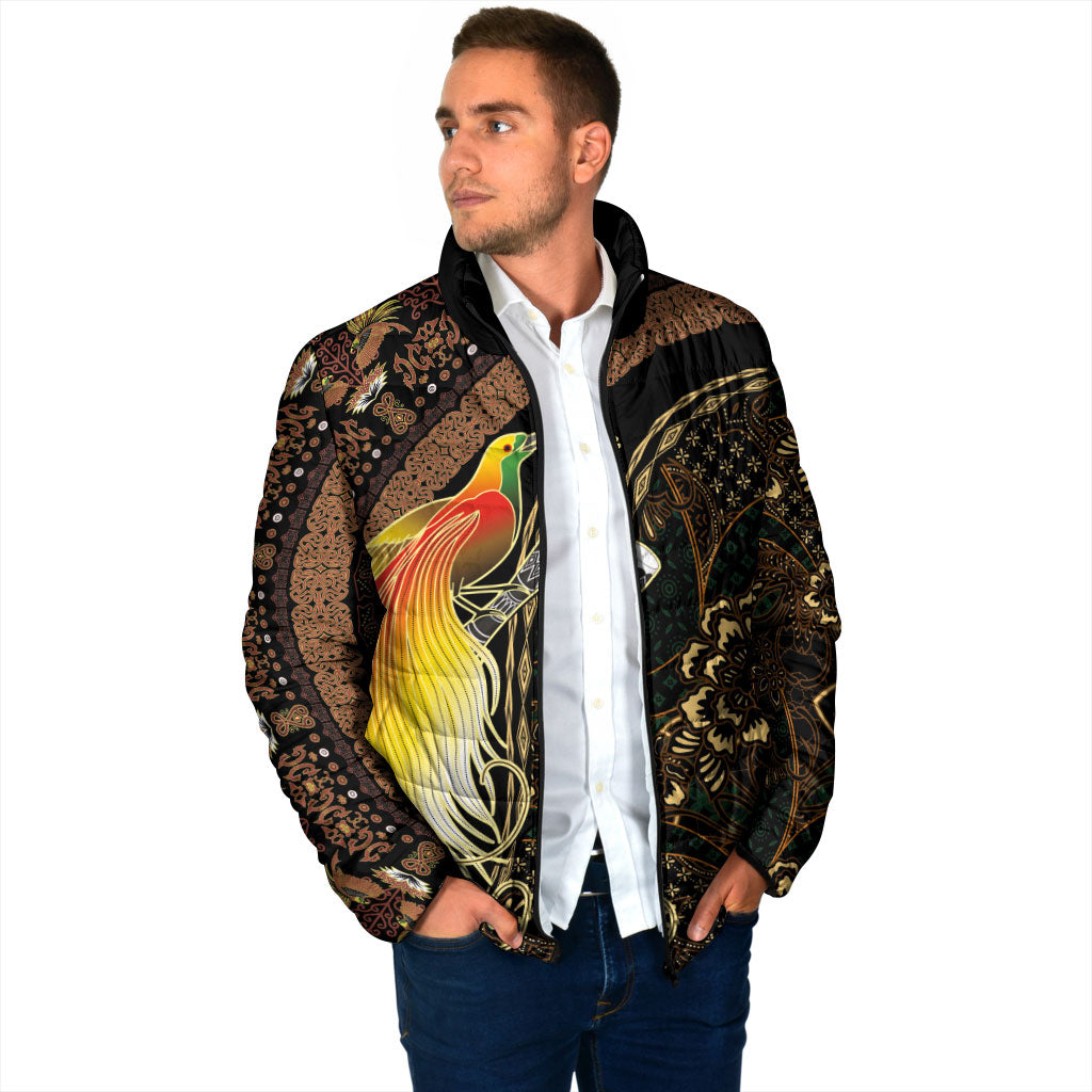 Papua New Guinea and Indonesia Batik Padded Jacket Bird of Paradise with Tribal Batik Patterns