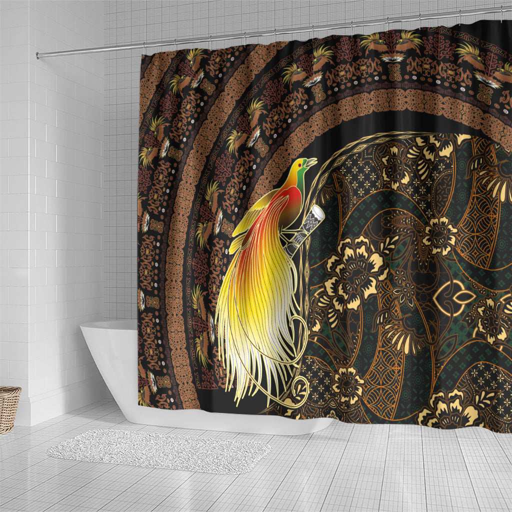 Papua New Guinea and Indonesia Batik Shower Curtain Bird of Paradise with Tribal Batik Patterns