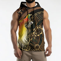 Papua New Guinea and Indonesia Batik Sleeveless Hoodie Bird of Paradise with Tribal Batik Patterns