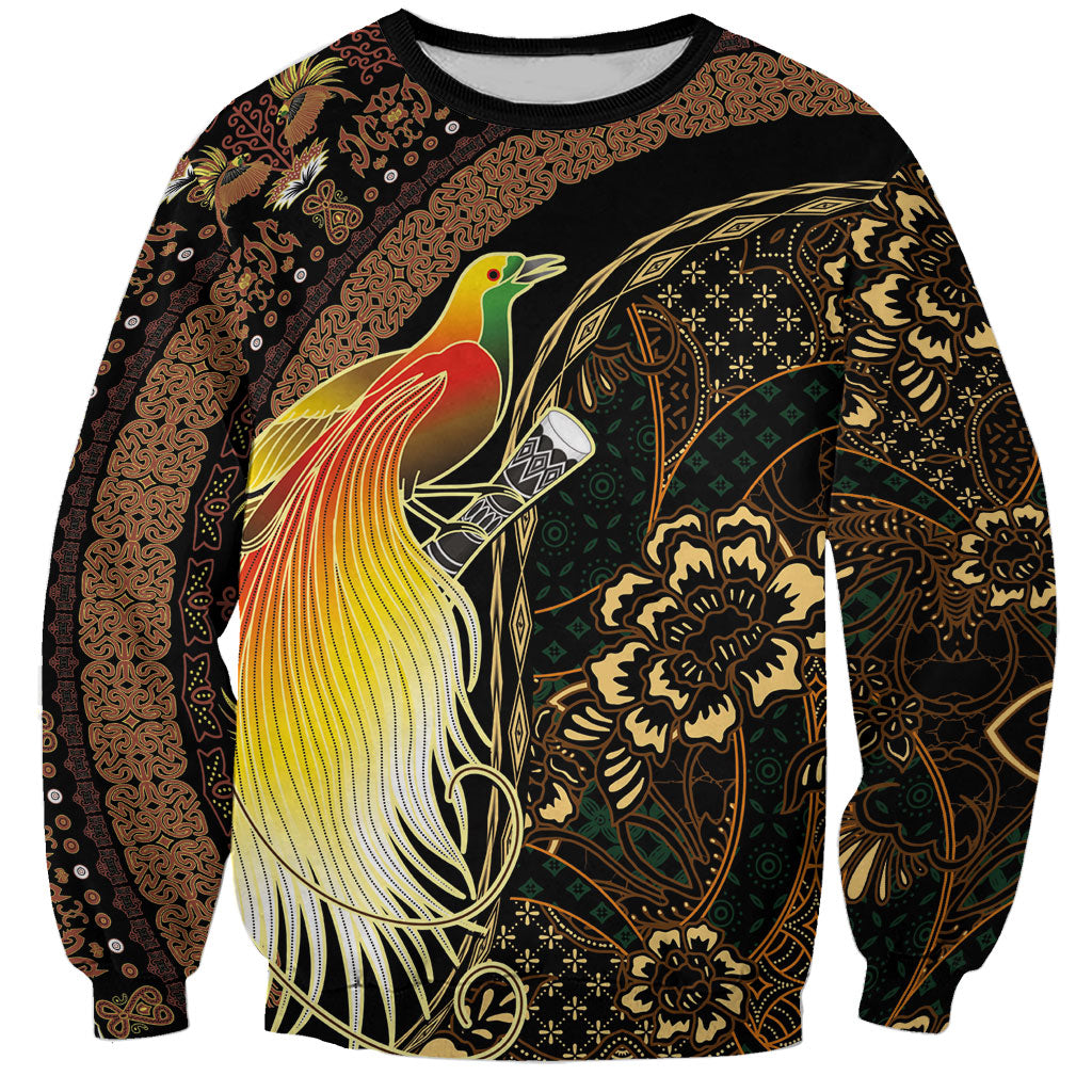 Papua New Guinea and Indonesia Batik Sweatshirt Bird of Paradise with Tribal Batik Patterns LT03 Unisex Multicolor - Polynesian Pride