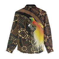 Papua New Guinea and Indonesia Batik Women Casual Shirt Bird of Paradise with Tribal Batik Patterns