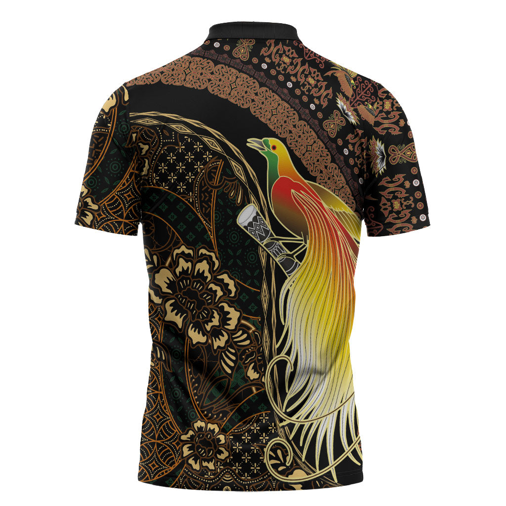 Papua New Guinea and Indonesia Batik Zipper Polo Shirt Bird of Paradise with Tribal Batik Patterns