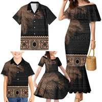 Fiji Palm Leaves Family Matching Mermaid Dress and Hawaiian Shirt Masi and Tapa Tribal Pattern Beige Color LT03 - Polynesian Pride