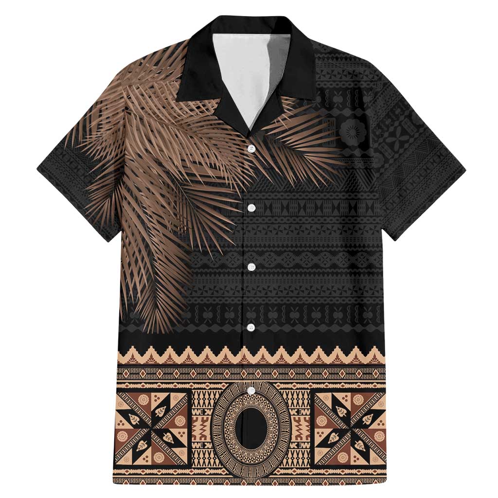 Fiji Palm Leaves Family Matching Mermaid Dress and Hawaiian Shirt Masi and Tapa Tribal Pattern Beige Color LT03 Dad's Shirt - Short Sleeve Beige - Polynesian Pride
