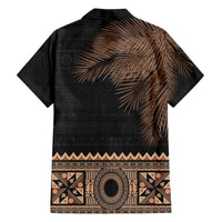 Fiji Palm Leaves Family Matching Off The Shoulder Long Sleeve Dress and Hawaiian Shirt Masi and Tapa Tribal Pattern Beige Color LT03 - Polynesian Pride