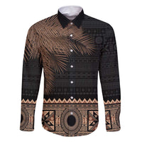Fiji Palm Leaves Family Matching Off Shoulder Maxi Dress and Hawaiian Shirt Masi and Tapa Tribal Pattern Beige Color LT03 Dad's Shirt - Long Sleeve Beige - Polynesian Pride