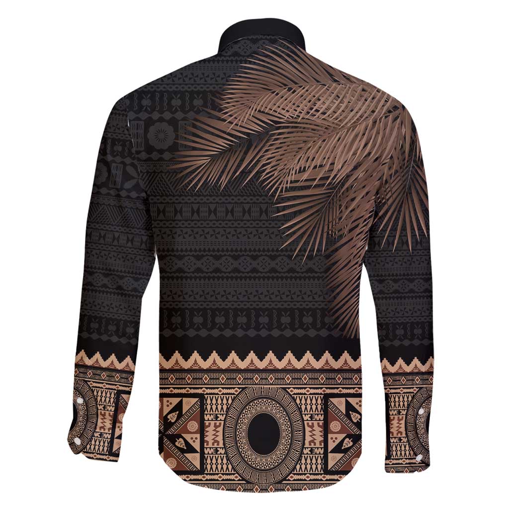 Fiji Palm Leaves Family Matching Off Shoulder Maxi Dress and Hawaiian Shirt Masi and Tapa Tribal Pattern Beige Color LT03 - Polynesian Pride