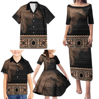 Fiji Palm Leaves Family Matching Puletasi and Hawaiian Shirt Masi and Tapa Tribal Pattern Beige Color LT03 - Polynesian Pride