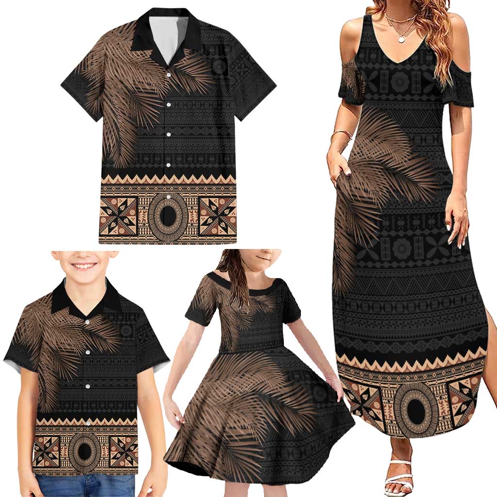 Fiji Palm Leaves Family Matching Summer Maxi Dress and Hawaiian Shirt Masi and Tapa Tribal Pattern Beige Color LT03 - Polynesian Pride