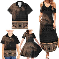 Fiji Palm Leaves Family Matching Summer Maxi Dress and Hawaiian Shirt Masi and Tapa Tribal Pattern Beige Color LT03 - Polynesian Pride