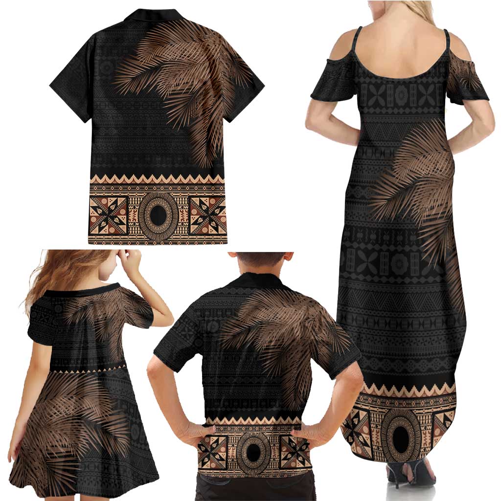 Fiji Palm Leaves Family Matching Summer Maxi Dress and Hawaiian Shirt Masi and Tapa Tribal Pattern Beige Color LT03 - Polynesian Pride