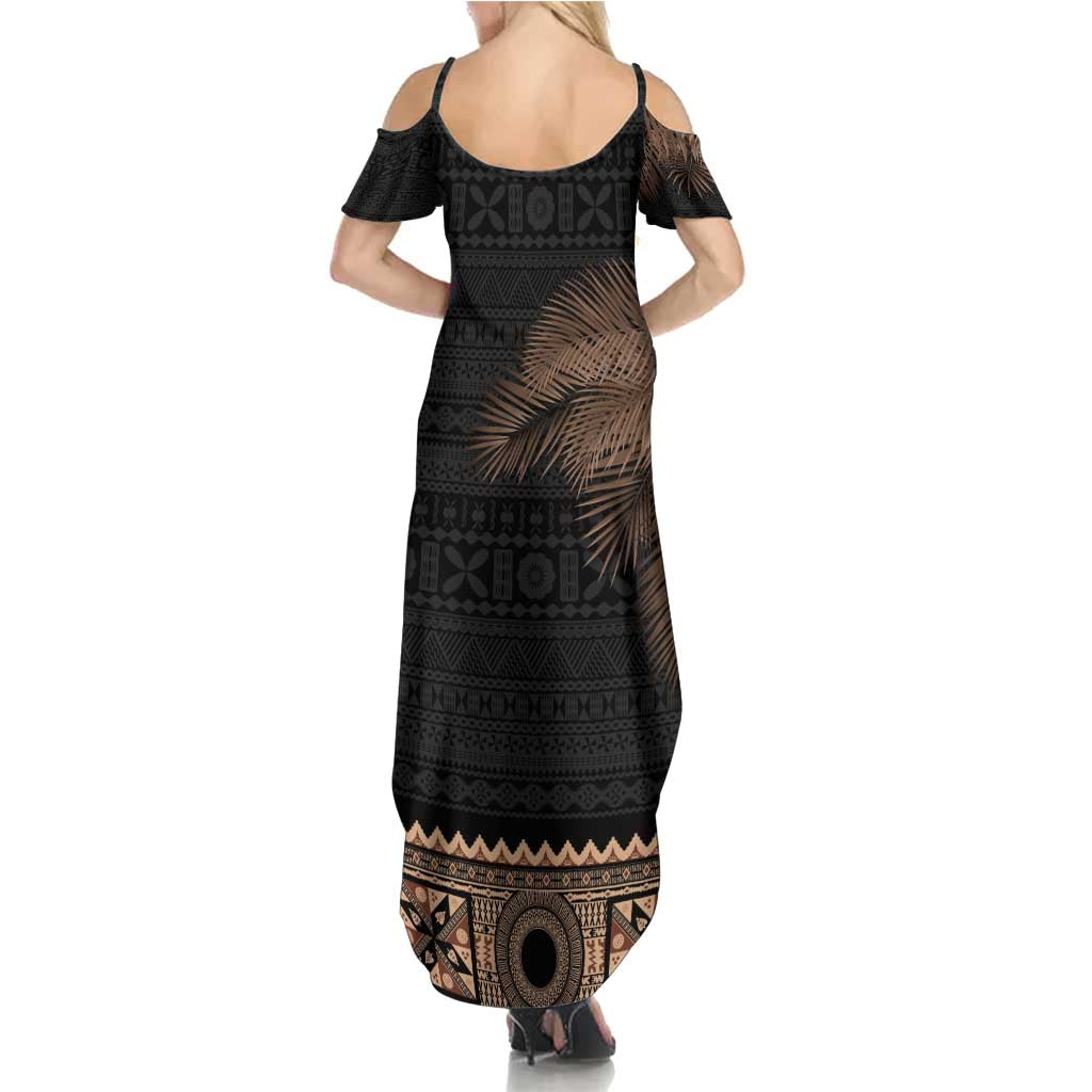 Fiji Palm Leaves Family Matching Summer Maxi Dress and Hawaiian Shirt Masi and Tapa Tribal Pattern Beige Color LT03 - Polynesian Pride