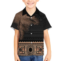 Fiji Palm Leaves Family Matching Summer Maxi Dress and Hawaiian Shirt Masi and Tapa Tribal Pattern Beige Color LT03 Son's Shirt Beige - Polynesian Pride