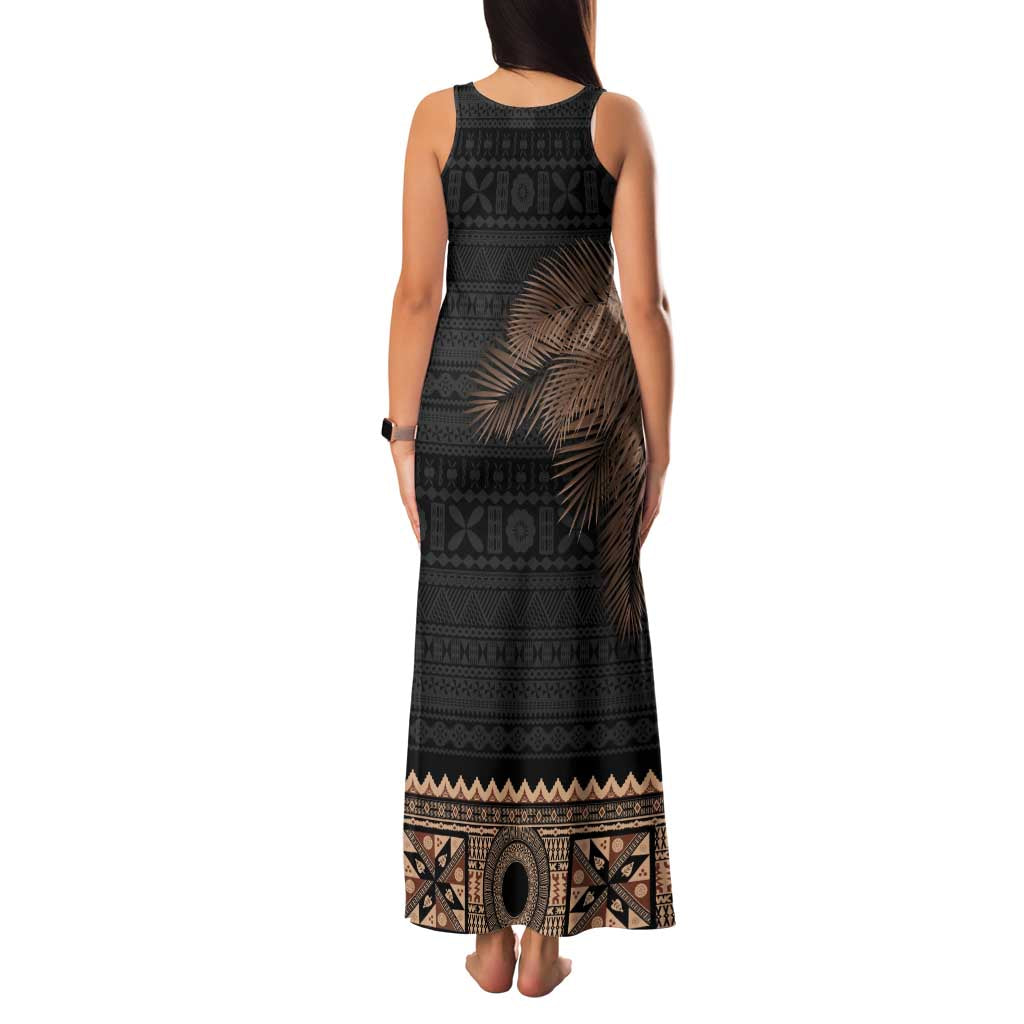 Fiji Palm Leaves Family Matching Tank Maxi Dress and Hawaiian Shirt Masi and Tapa Tribal Pattern Beige Color LT03 - Polynesian Pride