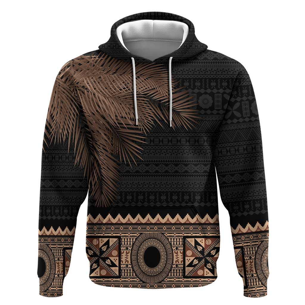 Fiji Palm Leaves Hoodie Masi and Tapa Tribal Pattern Beige Color LT03 Pullover Hoodie Beige - Polynesian Pride