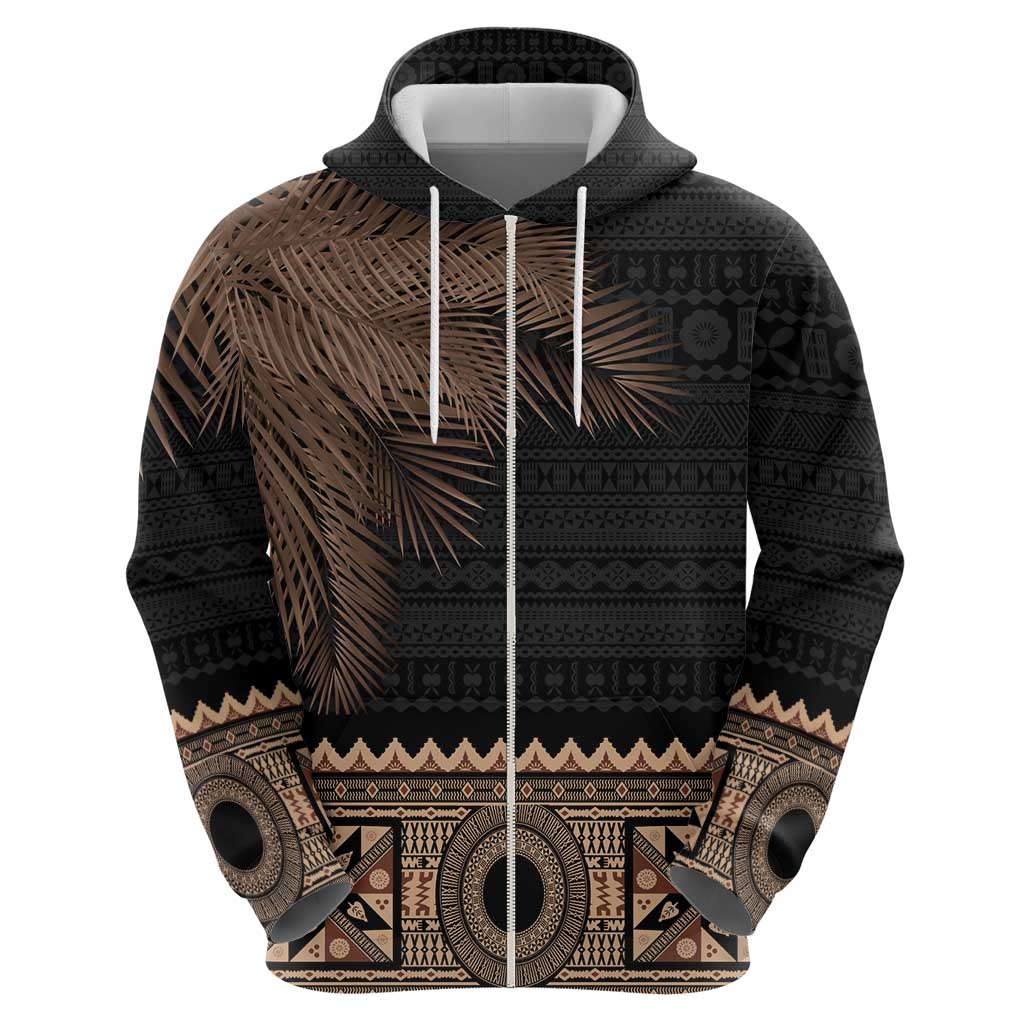 Fiji Palm Leaves Hoodie Masi and Tapa Tribal Pattern Beige Color LT03 - Polynesian Pride