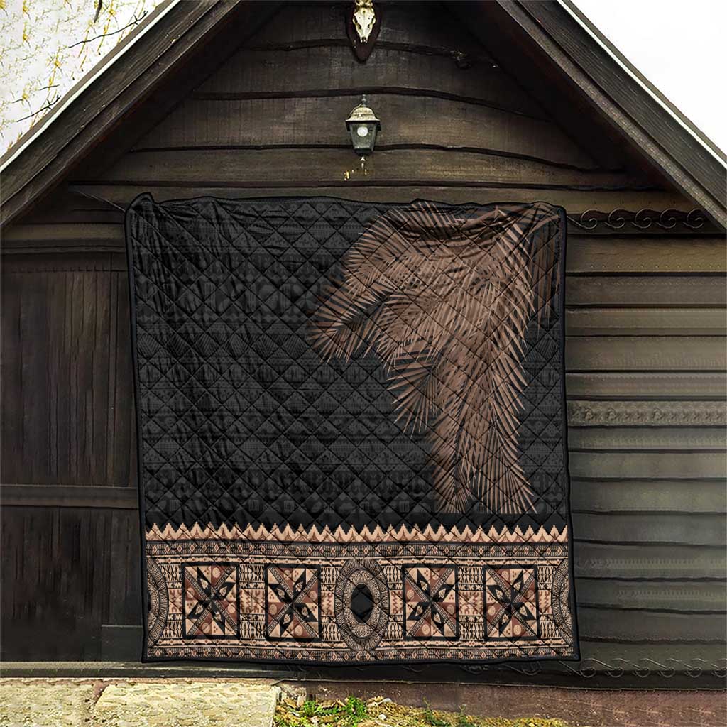 Fiji Palm Leaves Quilt Masi and Tapa Tribal Pattern Beige Color